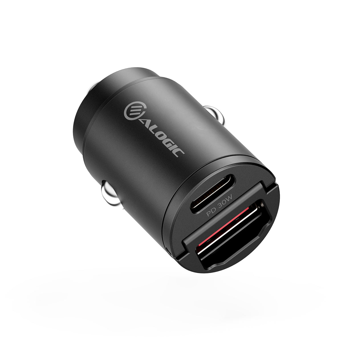 Alogic Rapid Power 2-port mini USB-C/USB-A car charger (30W) - black