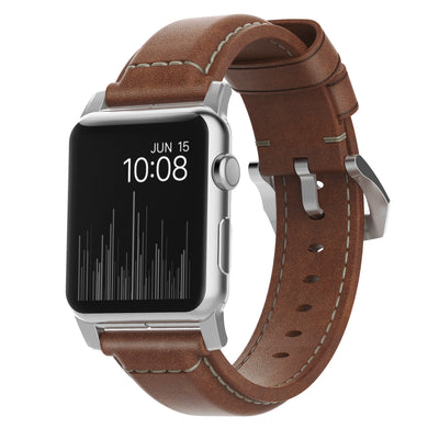 Nomad Traditional lederen bandje bruin / zilveren hardware (45-49mm)