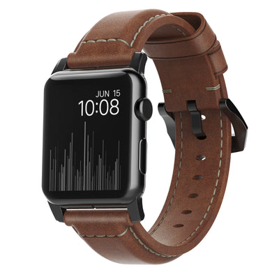 Nomad Traditional leather band brown / black hardware (45-49mm)