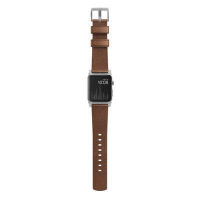 Nomad Modern lederen bandje bruin / zilveren hardware (45-49mm)