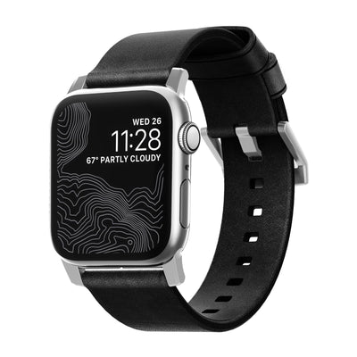 Nomad Modern leather band black / silver hardware (45-49mm)