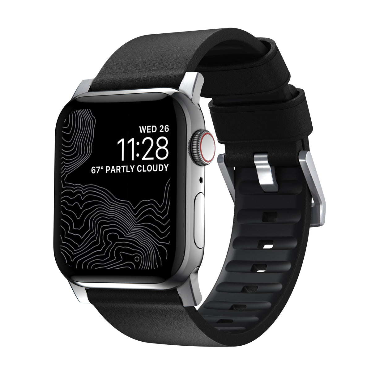 Nomad Active Pro leather band pro black / silver hardware (45-49mm) - black