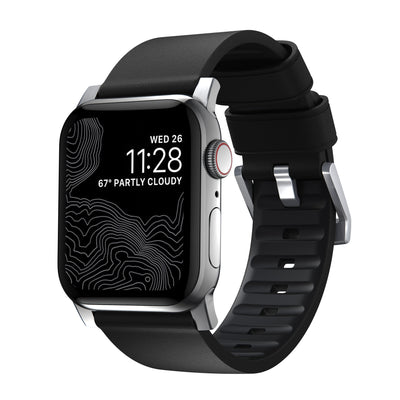 Nomad Active Pro leather band pro black / silver hardware (45-49mm)