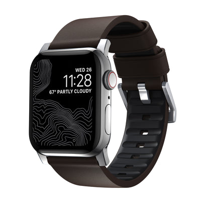 Nomad Active Pro leather band brown / silver hardware (45-49mm)