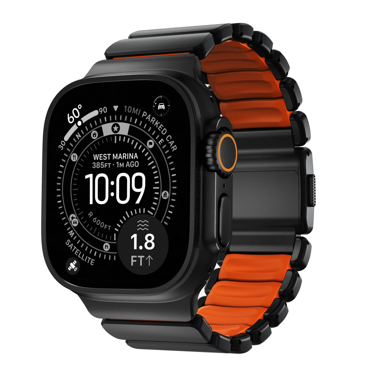Nomad Stratos band black hardware (45-49mm) - ultra orange